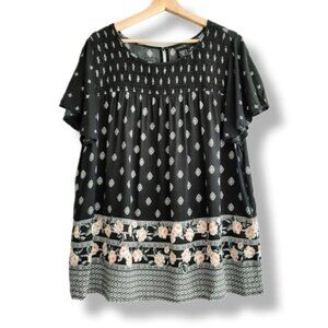 TORRID Border Print Smocked Challis Blouse Boho Sz 2X | 2